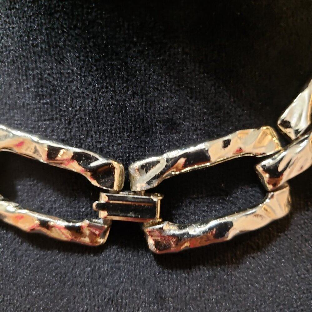 Womens Fashion Silver Tone Hammered Ripple Square Link Chain Necklace Jewelry - Picture 3 of 5